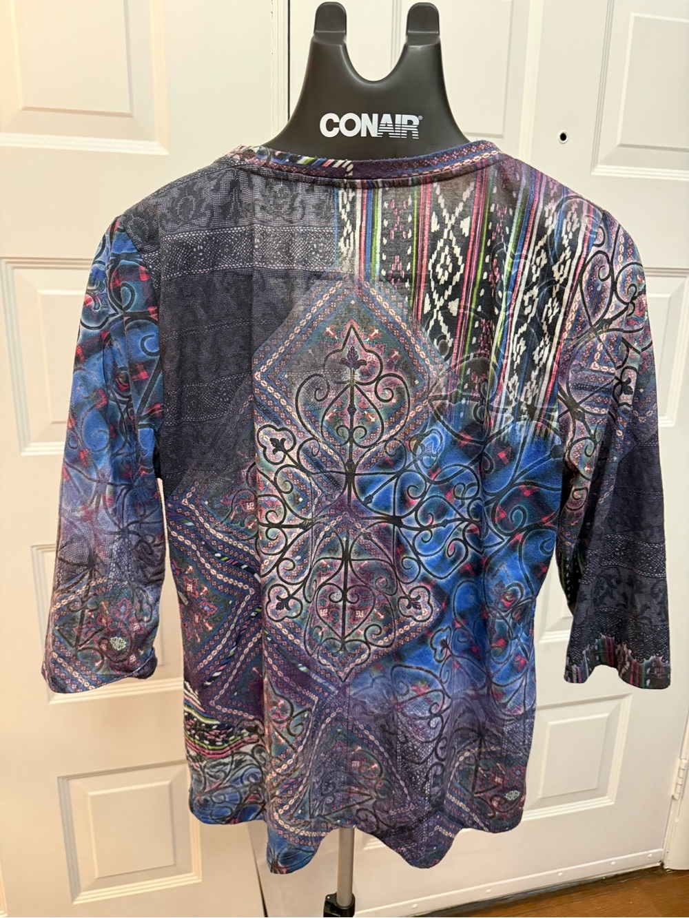 Kiara Purple & Blue Patterned Scoop Neck Long Sleeve Top - Picture 3 of 5